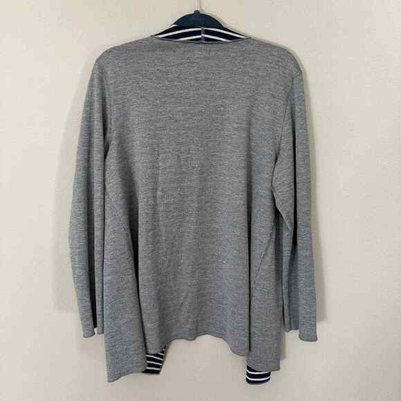 Weekends by Chico's Open Front Cardigan Gray Blue Inside Stripes Women's L - Picture 3 of 8
